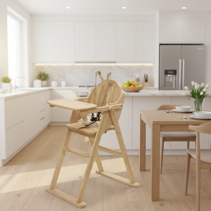 เก้าอี้สูงสำหรับเด็กแบบพับได้ทำจากไม้เนื้อแข็ง - ทนทาน พกพาสะดวก ใช้เป็นที่นั่งทานอาหารสำหรับเด็กเล็ก - Product Image 3