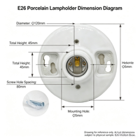 Douille de lampe sans clé en porcelaine E26, culot moyen, 660W, en céramique blanche, pour montage sur boîtier, compatible LED et ampoules à incandescence