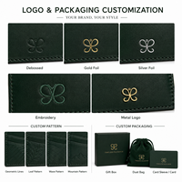 Dompet Kartu Kulit Hijau Hutan dengan Lapisan Kulit Halus, Slot Melengkung, Logo Foil Emas, Promosi Merek, Hadiah Perusahaan