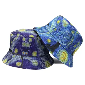 หมวกชาวประมง Van Gogh หมวกถังคืนดวงจันทร์เต็มไปด้วยดวงดาวขายส่งหมวกถัง