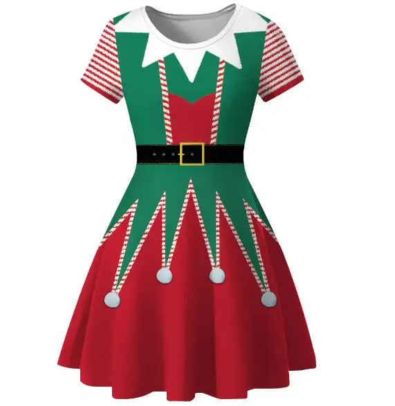 ecowalson Cartoon 3D Santa Claus Printed Dress Women Autumn Winter Casual A Line Dress Lady Christmas Party Dress