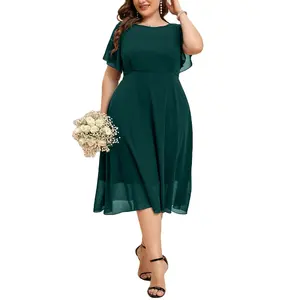 Tùy Chỉnh Bướm Tay Áo Voan Phù Dâu Midi Thanh Lịch Womens Dresses Phụ Nữ Cộng Với Kích Thước Giản Dị Bên Váy