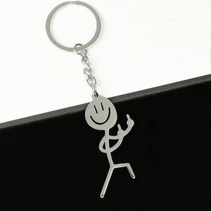 Porte-clés mignon en acier inoxydable en forme de couple avec dessin simple pour visage, pendentif mousqueton en forme de personnage - Product Image 4