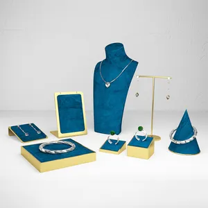 金属天鹅绒豪华皇家蓝色珠宝展示套装橱窗柜台耳环吊坠耳环项链展示架道具