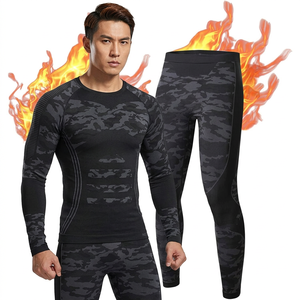 Ensemble de sous-vêtements de compression camouflage noir pour homme, haut à manches longues à col rond et pantalon, anti-transpiration, pour adultes - Product Image 1