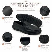 Mocassins Penny pour Homme en Cuir Noir Mat Intemporel, à Enfiler, avec Coutures Chevalières et Semelle Crantée