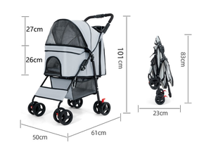 รถเข็นสัตว์เลี้ยงแบบพับได้สีฟ้า 4 ล้อ พร้อมตาข่ายระบายอากาศ กระเป๋าใส่สุนัขแบบพกพา สำหรับเดินทางกลางแจ้ง - Product Image 5