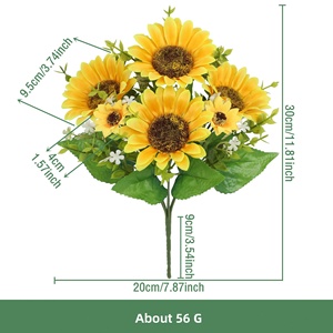 Steli di <span class=keywords><strong>Girasole</strong></span> Artificiali Real Touch, Fiori Finti Gialli Premium per Centrotavola Matrimoniali, Decorazioni di Lusso per Casa, Tavolo e Ufficio - Product Image 2