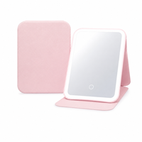 Miroir cosmétique portable éclairé avec support pliable en cuir, miroir de maquillage rectangulaire mince pour un usage quotidien