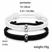 Lot de 2 bracelets assortis en forme de cœur pour couple, en acier inoxydable, avec breloque et corde en nylon tressé, avec carte, vente en gros