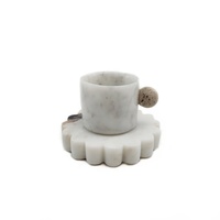 Sous-verre en marbre Calacatta Viola, forme pétale festonné, 100 mm, veinure blanc-gris, pour décoration de table