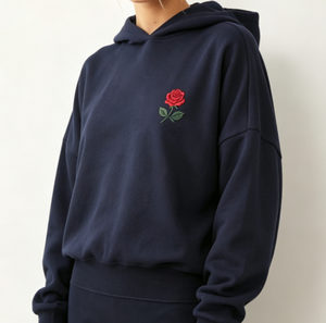 <span class=keywords><strong>Sweat</strong></span> à capuche pour femme en polaire douce, broderie rose rouge, manches longues, style décontracté pour le quotidien - Product Image 3