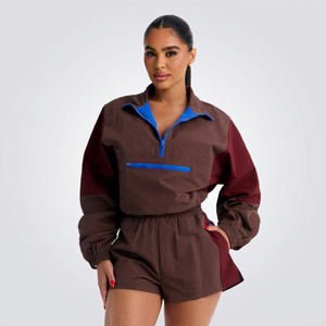 Womens Lightweight Colorblock Windbreaker Tracksuit Set <b>Zip</b> Up Jacket and <b>Shorts</b> 2 Piece Athletic Sportswear for Running Fitness - Product Image 1