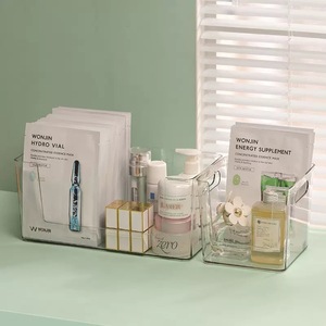 Transparent Storage <b>Box</b> For <b>Makeup</b> Organizers 2L Solid Color With Handle For Bathroom Vanity Use - Product Image 4