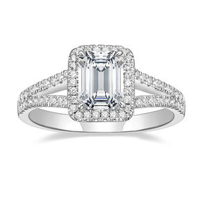 خاتم نحاسي من سومين 2 قيراط للنساء بقطع الزمرد من الزركونيا المكعبة، خاتم زفاف منحني بتصميم هالة، خواتم وعد مقاس 4-11 - Product Image 1