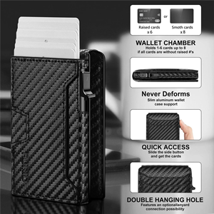 กระเป๋าสตางค์แบบป๊อปอัพรุ่นใหม่ล่าสุด ป้องกัน RFID ผลิตจากคาร์บอนไฟเบอร์ ดีไซน์บางเฉียบสำหรับผู้ชาย หนังแท้ ผลิตโดยโรงงาน OEM - Product Image 3