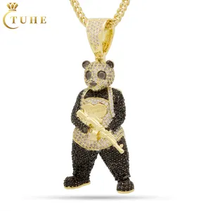 Pass Diamond Tester Moissanite Panda Man Pendant 925 Sterling Silver VVS Mossanite Iced Out AK 47 Gun 3D Cartoon Necklace