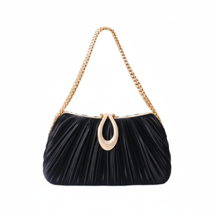 Bolso clutch elegante e casual en seda suave bordado con perlas en forma de media luna estilo indio ideal para novias y bodas - Product Image 1
