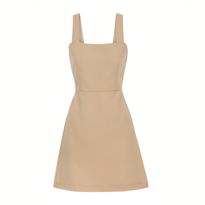 Beige Square Neck Spaghetti <b>Strap</b> Mini <b>Dress</b> Sleeveless Fitted A-Line Solid Color Casual Summer <b>Dress</b> - Product Image 1