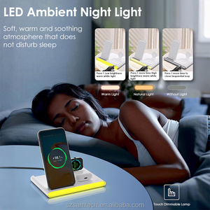 2025 Du Lịch Đối Tác 3 Trong 1 Sạc Không Dây Có Thể Gập Lại Xách Tay 15W Nhanh Chóng Không Dây Sạc Đứng Máy Tính Để Bàn Dock Với Ánh Sáng Ban Đêm - Product Image 2