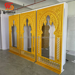 ฉากหลังงานแต่งทำจากพีวีซีพิมพ์ลายโครงสร้างสีทองเรียบหรูแบบอินเดีย - Product Image 3