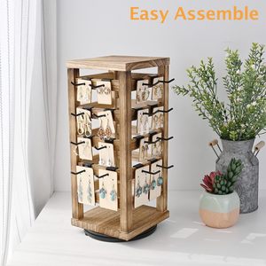 Custom Wooden <b>Rotating</b> Earings Jewelry <b>Display</b> <b>Stand</b> with 42 Hooks - Product Image 2