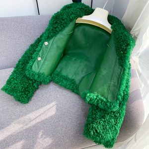 Veste en cuir à col rabattu de haute qualité, fourrure douce et bouclée, <span class=keywords><strong>manteau</strong></span> en peau de mouton pour femmes - Product Image 2