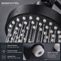 SANIVITAL Pommeau de Douche Pluie Rond Noir en ABS, Rotation à 360 Degrés, Robinet de Douche Écologique pour Salle de Bain