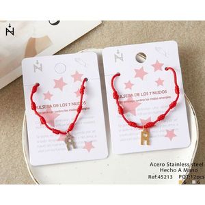 Bracciale con sette nodi in acciaio inossidabile con lettera R, bracciale a filo rosso protettivo, gioiello fatto a mano, bracciale alla moda. - Product Image 1