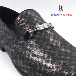 Tige de chaussure rétro faite à la main, durable, à motif spécial, avec logo personnalisé en cuir de vachette imitant la texture de la peau de <span class=keywords><strong>serpent</strong></span> - Product Image 4