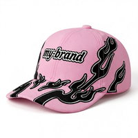Casquette de baseball rose brodée avec logo flamme, ensemble cadeau avec sac assorti, casquette snapback streetwear 6 panneaux, vente en gros