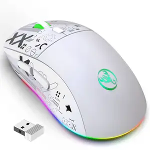 T90 Mouse Mekanikal Gaming tanpa kabel, 6 tombol 2.4G + BT1 + BT2 Mouse tiga Mode RGB warna-warni Backlit dapat diisi ulang 3600dpi dapat diatur