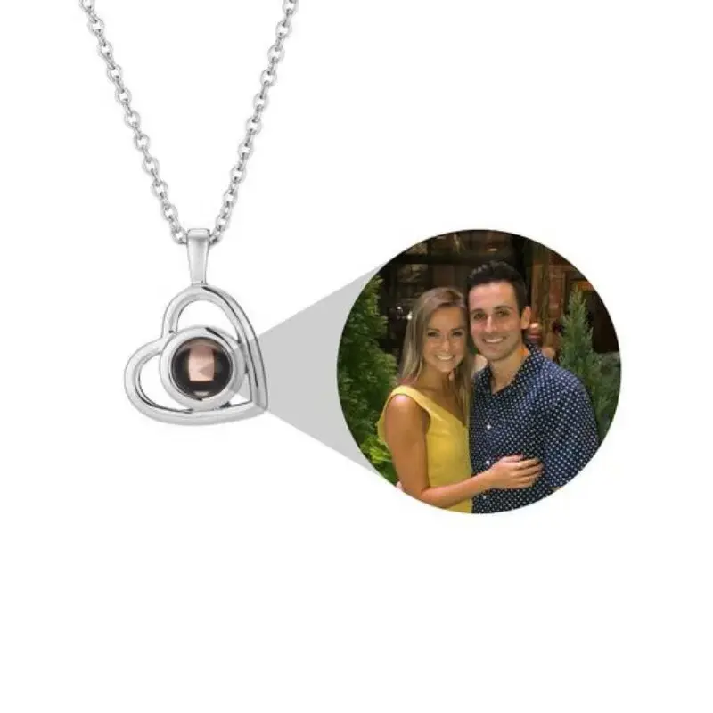 Valentine's Day Gift Love Memory Personalised Heart Photo Blank Projection Necklace Lens for Men