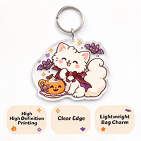 Porte-clés en acrylique personnalisé en usine, thèmes Halloween Kawaii : Chat vampire, Citrouille, Chauve-souris, Boisson, et Breloque de sac transparente style dessin animé, Souvenir de vacances