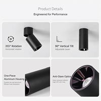 Spot LED anti-éblouissement profond, montage en surface, pliable, réglable, cylindrique, pour salon moderne, hôtel