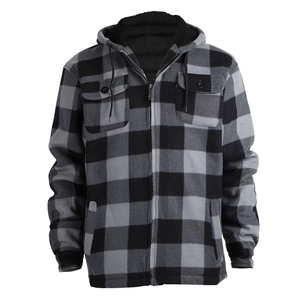 Boomletcorp Custom Casual Hooded Winter Fleece <b>Jacket</b> Men Oversized <b>Flannel</b> Plaid Regular Sleeve Canvas Fabric Zipper Quick Dry - Product Image 1