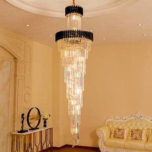 Lustre moderne en cristal pour <span class=keywords><strong>plafond</strong></span> d'escalier, éclairage LED, lampes suspendues, salle à manger, salon, or, noir, lustre, luminaire suspendu - Product Image 6