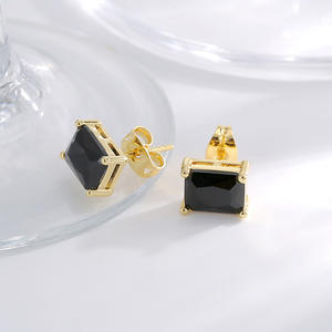 2024 Trendy 14K Gold Plated Fine <b>Stud</b> <b>Earrings</b> for Women <b>Black</b> Square Zircon Square <b>Earrings</b> - Product Image 4