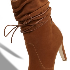 Taglie forti alla moda <span class=keywords><strong>marrone</strong></span>, in finta pelle scamosciata nera, stivaletti con <span class=keywords><strong>tacco</strong></span> a spillo da donna, scarpe con tacchi alti invernali - Product Image 6