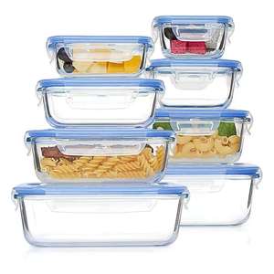 High Borosilicate Glass Food Storage Containers Set 8-Piece Rectangle Clip-On Lid <b>Microwave</b> Safe - Product Image 3