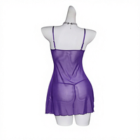 Robe de lingerie douce tissée pour femme, couleur violet foncé, avec détails en forme de cœur, bretelles en Y, en maille de polyester, ODM, vêtements de nuit érotiques