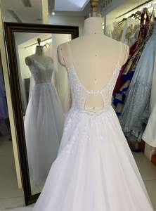 Vente en gros Corset transparent ivoire col en V sans manches broderie une ligne <span class=keywords><strong>de</strong></span> robes <span class=keywords><strong>de</strong></span> <span class=keywords><strong>mariée</strong></span> blanches - Product Image 4