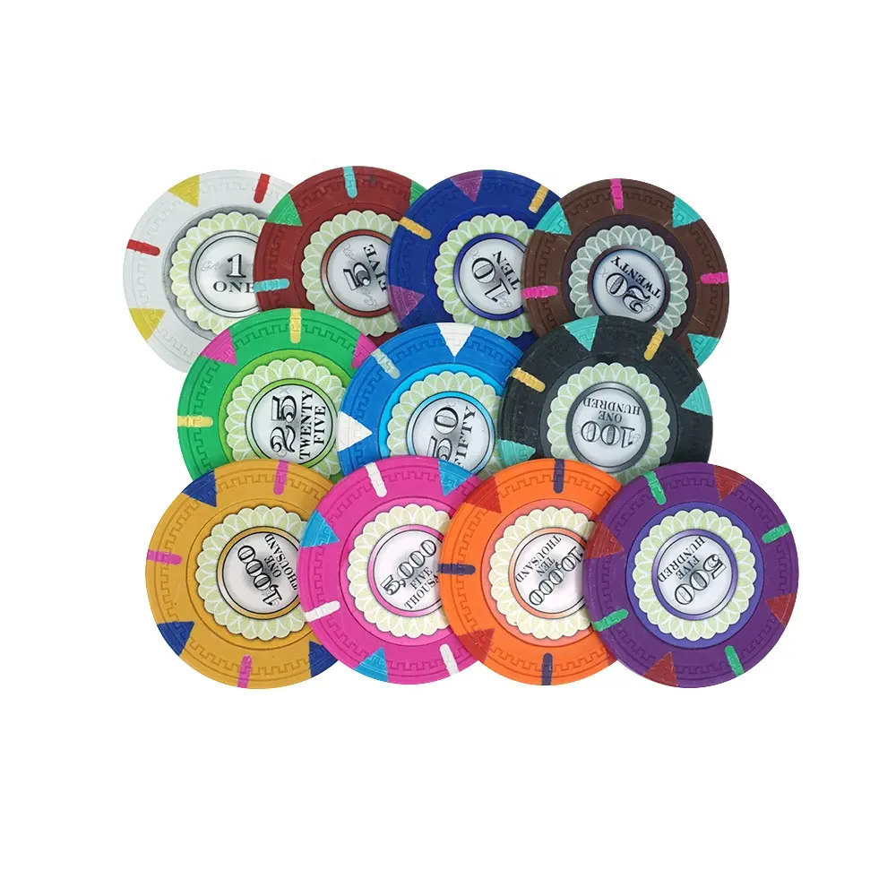 14g echte farbige Ton-Poker chips 40mm mit individuellem Denomination-Aufkleber in Casino-Qualität aus einer profession ellen Fabrik für Spiele