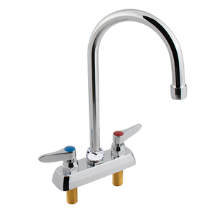 Double Handle Kitchen Faucet, Chrome Plated Gooseneck Tap, Deck Mount <b>Hot</b> <b>Cold</b> Water Mixer for Commercial & Residential Use - Product Image 6