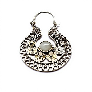 2021 Bohemian Style Brass Hoop <b>Earrings</b> High Quality Gold Rainbow Moonstone Wholesale Women's Jewelry - Product Image 3