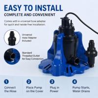 Pompe de retrait d'eau submersible automatique à haut débit de 0,3 CV pour couverture de piscine avec adaptateur de tuyau universel