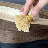 Extensiones de Cabello Humano CALYIA con Punta Plana, Cabello Ruso Remy con Punta Plana de Queratina, Cabello Eslavo de 28 Pulgadas, Doble Trama