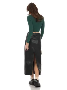 <span class=keywords><strong>Jupe</strong></span> <span class=keywords><strong>longue</strong></span> élégante en similicuir PU noir vintage pour femme, fendue, extensible, coupe <span class=keywords><strong>crayon</strong></span> ajustée, idéale pour les soirées, personnalisable - Product Image 2