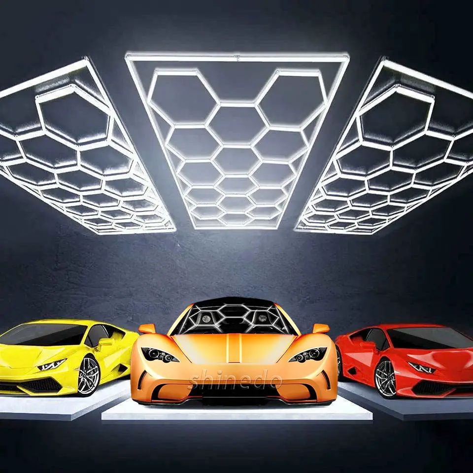 Luces LED hexagonales personalizadas para tienda de ropa de taller, luces LED de panal para tienda de coches y garaje