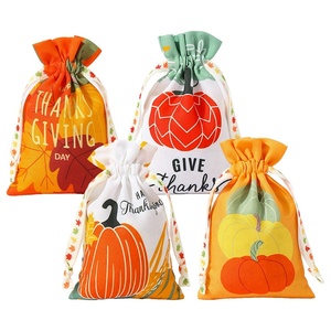 Nueva Bolsa de Regalo de Algodón con Cordón, Diseño de Hoja de Arce y Calabaza, Origen Zhejiang, para Regalos de Acción de Gracias - Product Image 2